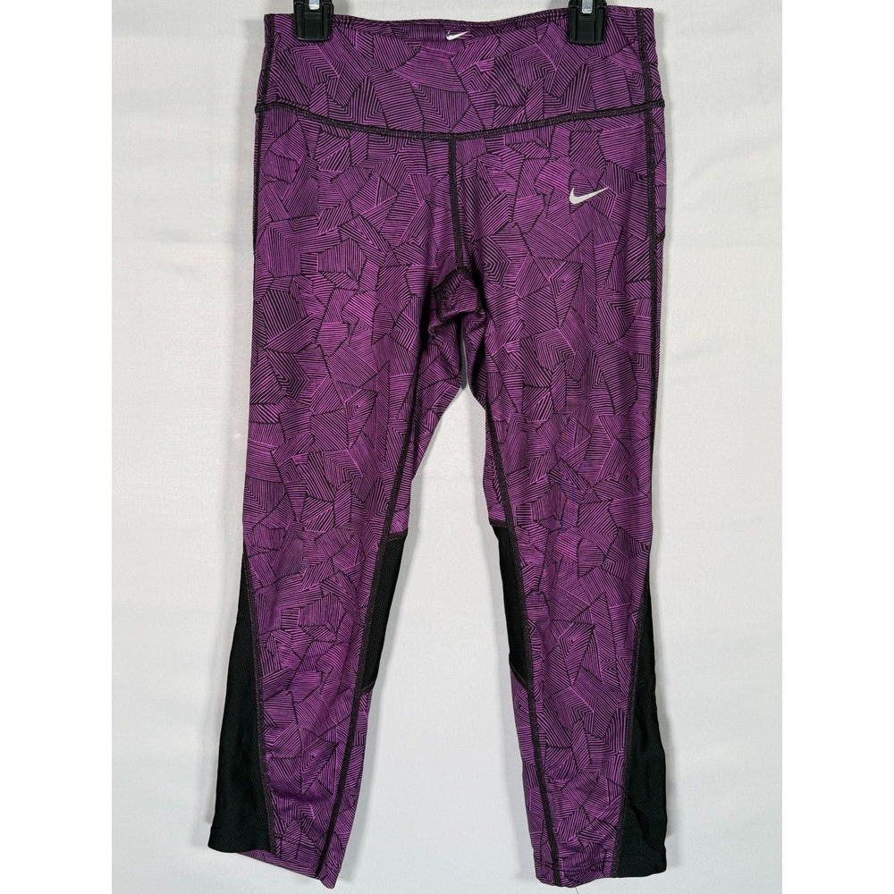 NIKE Running Dri Fit Women's XS Geometric Purple Gym Leggings Yoga Pants Pocket